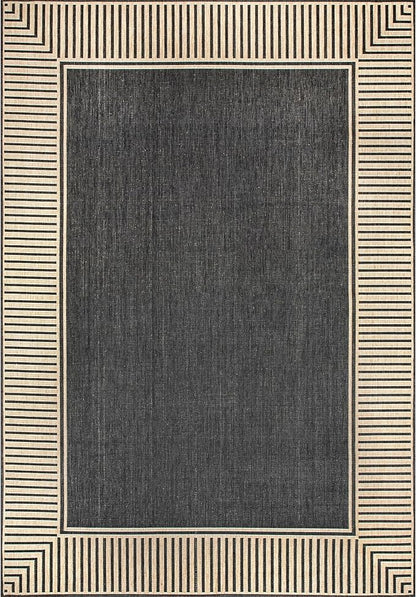 nuLOOM 6' 7" x 9' Outdoor Area Rug, Casual Design With Striped Border, Stain Resistant, Highly Durable, For Patio, Balcony, Bedroom, Living Room, Dining Room, Bathroom, Dark Grey