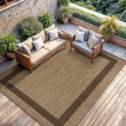 CAMILSON Outdoor Rug 8x10 - Modern Outside Rugs for Patios Porches Waterproof Durable Washable Non-Shedding, Easy-to-Clean Indoor Outdoor Area Carpet (8 x 10, Bordered - Jute)