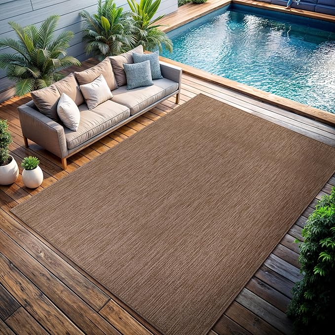 CAMILSON Outdoor Rug 6x9 Modern Area Rugs for Indoor and Outdoor Patios and Porches - Waterproof, Washable, Non-Shedding, Easy-to-Clean Outside Carpet (6 x 9, Solid - Jute)