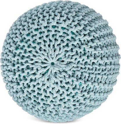 BIRDROCK HOME Round Pouf Ottoman | Cotton Braided Round Foot Stool | Bedroom and Living Room Poof | Sage Green Boho Ottoman | Pouf Foot Rest