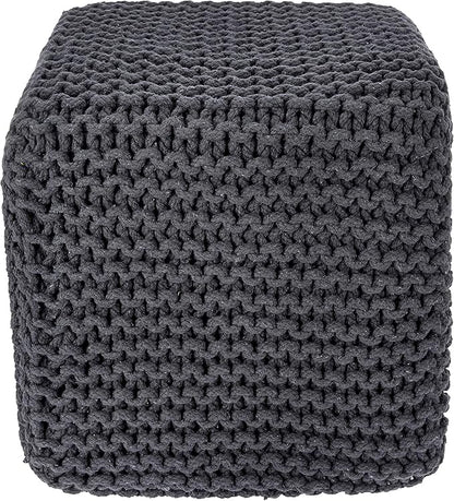 REDEARTH Cube Pouf Foot Stool Ottoman - Hand Knitted Coffee Table - Cotton Cord Boho Pouffe - Home Décor Poof - Stuffed Footrest for Living Room - Bedroom - Patio (16" x 16" x 16") - Dark Gray