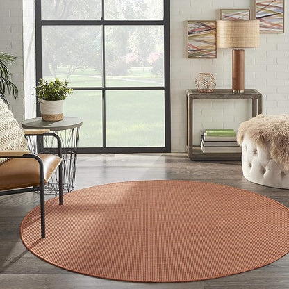 Nourison Positano Indoor/Outdoor Terracotta 6' x Round Area Rug, Easy Cleaning, Non Shedding, Bed Room, Living Room, Dining Room, Backyard, Deck, Patio (6 Round)