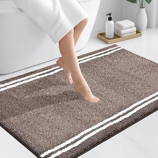 PURRUGS Bathroom Rug Non-Slip Machine Washable 30" x 46", Super Absorbent and Quick Dry Shaggy Microfiber Bath Mat, Extra Soft and Plush Bath Rug for Bathtub, Shower and Sink, Brown
