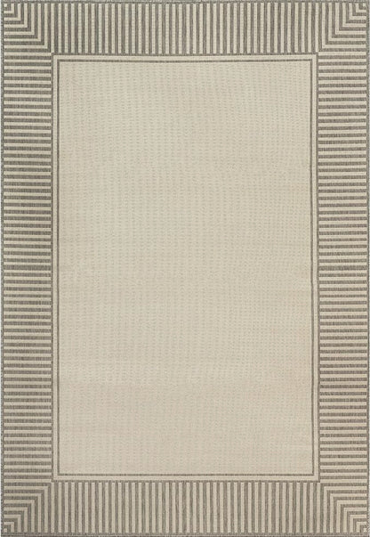 nuLOOM 5' x 8' Outdoor Area Rug, Casual Design With Striped Border, Stain Resistant, Highly Durable, For Patio, Balcony, Bedroom, Living Room, Dining Room, Bathroom, Light Grey