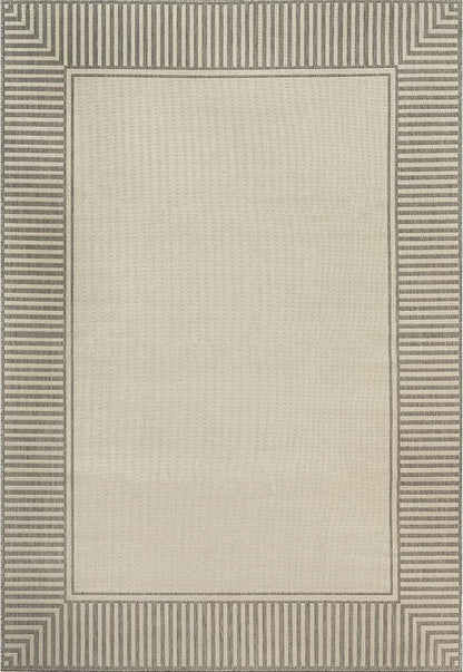 nuLOOM 4' x 6' Outdoor Area Rug, Casual Design with Striped Border, Stain Resistant, Highly Durable, for Patio, Balcony, Bedroom, Living Room, Dining Room, Bathroom, Light Grey