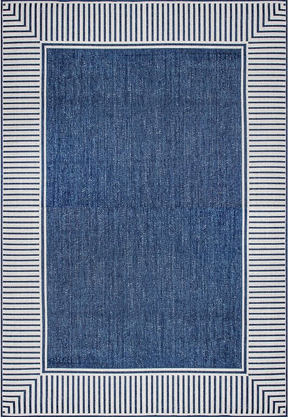 nuLOOM 3'6" x 5' Outdoor Area Rug, Casual Design With Striped Border, Stain Resistant, Highly Durable, For Patio, Balcony, Bedroom, Living Room, Dining Room, Bathroom, Navy
