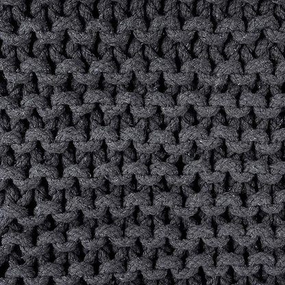 REDEARTH Cube Pouf Foot Stool Ottoman - Hand Knitted Coffee Table - Cotton Cord Boho Pouffe - Home Décor Poof - Stuffed Footrest for Living Room - Bedroom - Patio (16" x 16" x 16") - Dark Gray
