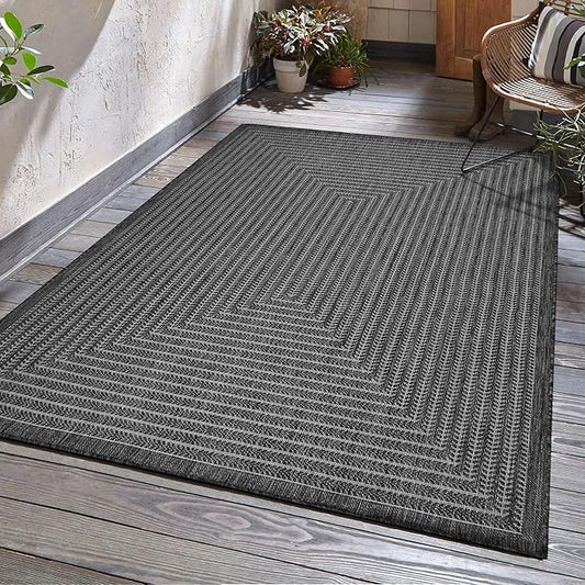 Adiva Rugs Outdoor Indoor Area Rug, Weather Resistant, Easy to Clean, Stain Resistant Floor Mat for Dining Room, Backyard, Deck, Patio (Pebble Weiss, 9' x 12')