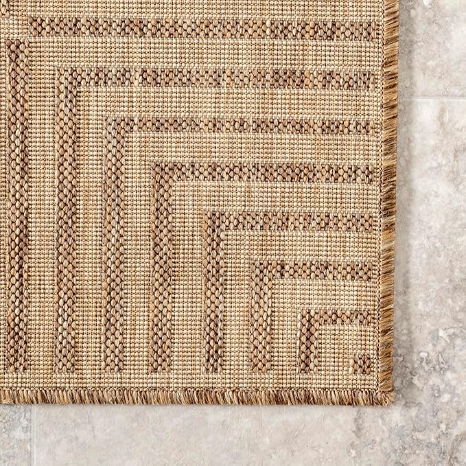nuLOOM 5' x 8' Outdoor Area Rug, Casual Design With Striped Border, Stain Resistant, Highly Durable, For Patio, Balcony, Bedroom, Living Room, Dining Room, Bathroom, Light Brown