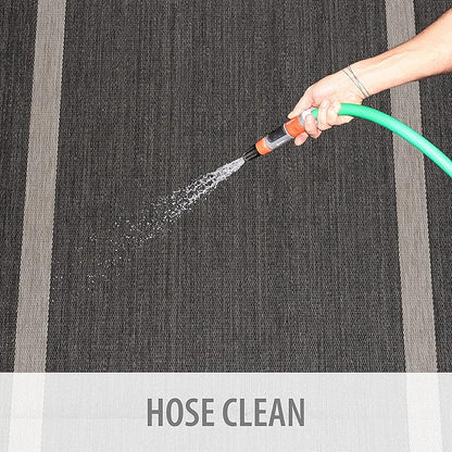 CAMILSON Outdoor Rug 9x12, Large Modern Outside Rugs for Patios Porches Waterproof Durable Washable Non-Shedding, Easy-to-Clean Indoor Outdoor Area Carpet (9 x 12, Bordered - Dark Gray/Light Gray)