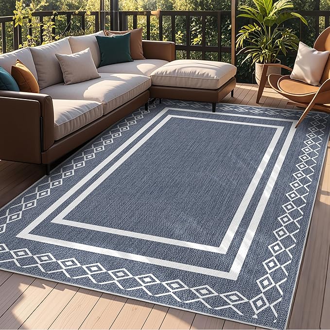 Outdoor Patio Rug, Outside Rectangular Carpet, Moroccan Geometric Rugs, Washable Large Indoor Outdoor Rug Mats for RV, Picnic, Backyard, Deck, Balcony, Porch, Beach 5'x8'