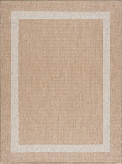 CAMILSON Outdoor Rug 9x12, Large Modern Outside Rugs for Patios Porches Waterproof Durable Washable Non-Shedding, Easy-to-Clean Indoor Outdoor Area Carpet (9 x 12, Bordered - Beige/White)