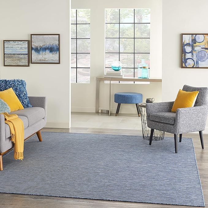 Nourison Positano Indoor-Outdoor Navy Blue 5' x 7' Area Rug, Easy Cleaning, Non Shedding, Bed Room, Living Room, Dining Room, Backyard, Deck, Patio (5x7)