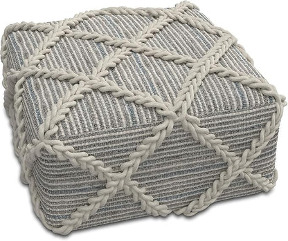 SIMPLIHOME Cowan Contemporary Square Pouf in Grey, Natural Handloom Woven for the Living Room, Bedroom and Kids Room