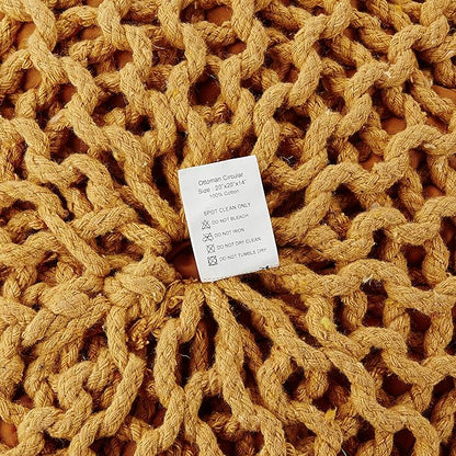 REDEARTH · Round Pouf Ottoman - Hand Knitted Cable Boho Poof Home Décor Pouffe Circular Footrest for Living Room - Bedroom - Lounge - Nursery - 100% Cotton Poufs (19.5"x19.5"x14") - Mustard
