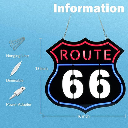 Ultrathin Route 66 Neon Sign Art Wall Lights for Bedroom Windows Glass Hotel Pub Cafe Wedding Birthday Party Gifts