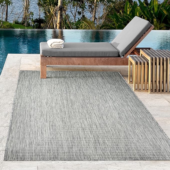 Adiva Rugs Outdoor Indoor Area Rug, Weather Resistant, Easy to Clean, Stain Resistant Floor Mat for Dining Room, Backyard, Deck, Patio (Silver Weiss, 2' x 3')