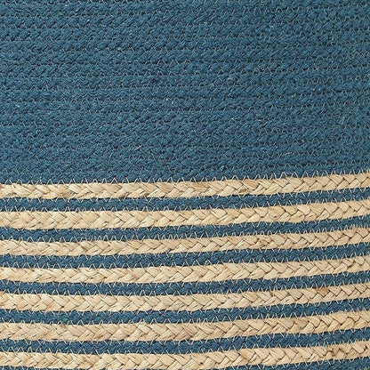 REDEARTH · Cylindrical Pouf Foot Stool Ottoman - Jute Braided Pouffe Poof Accent Sitting Footrest for Living Room, Bedroom, Nursery, Patio, Lounge & Other Rooms (Teal Natural, 18"x18"x14")