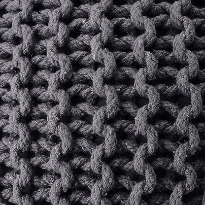 REDEARTH Round Pouf Foot Stool Ottoman - Cotton Hand Knitted Dori Pouffe - Cord Boho Home Décor - Stuffed Cable Poof for Living Room - Bedroom (19.5"x19.5"x14") - Dark Gray
