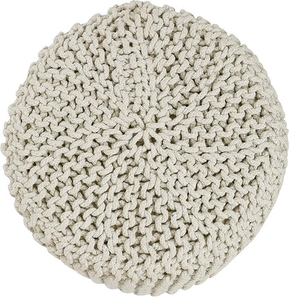 REDEARTH Cylindrical Hand Knitted Pouf - Foot Stool Ottoman - Cord Boho Pouffe - Cotton Round Poof for Home Decor - Living Room - Nursery - Bedroom - Patio (16" x 16" x 16") - Ivory