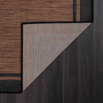 CAMILSON Indoor Outdoor Rug, 10x14 Bordered Nut Brown Black Modern Area Rugs for Indoor and Outdoor Patios, Kitchen and Hallway Mats, Washable Porch Deck Outside Carpet (Border Nut Brown Black 10 x14)