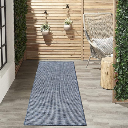 Nourison Positano Indoor/Outdoor Navy Blue 2'2" x 12' Area Rug, Easy Cleaning, Non Shedding, Bed Room, Living Room, Dining Room, Backyard, Deck, Patio (2x12)