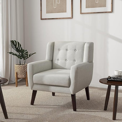 UIXE Accent Chair Modern Upholstered Armchair, Comfy Living Room Arm Chairs Mid Century Single Sofa Reading Side Seat for Bedroom, Home Office - Beige