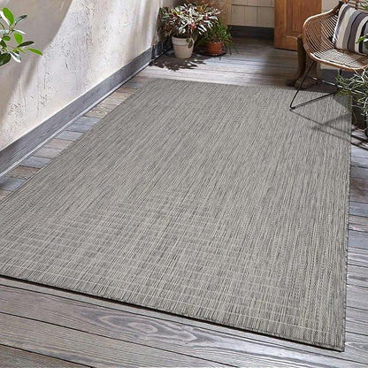 Adiva Rugs Outdoor Indoor Area Rug, Weather Resistant, Easy to Clean, Stain Resistant Floor Mat for Dining Room, Backyard, Deck, Patio (Silver Weiss, 6' x 9')