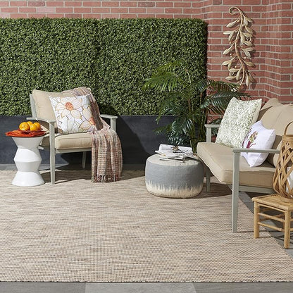 Nourison Positano Indoor/Outdoor Beige 6' x Round Area Rug, Easy Cleaning, Non Shedding, Bed Room, Living Room, Dining Room, Backyard, Deck, Patio (6 Round)