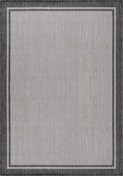 CAMILSON Indoor Outdoor Rug, 10x14 Bordered Gray Modern Area Rugs for Large Indoor and Outdoor Patios, Kitchen and Hallway Mats, Washable Porch Deck Outside Carpet (Bordered Grey, 10 x 14)