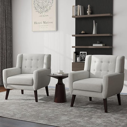 UIXE Accent Chair, Modern Upholstered Armchair in Fabric for Living Room, Comfy Club Arm Chairs Single Sofa Button Tufted Bedroom Reading Seat - Beige, Set of 4