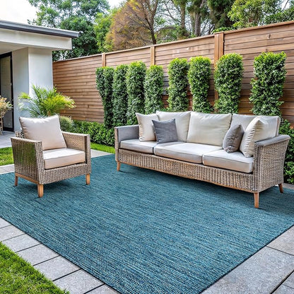 CAMILSON Outdoor Rug 9x12 Modern Area Rugs for Large Indoor and Outdoor Patios and Porches - Waterproof, Washable, Non-Shedding, Easy-to-Clean Outside Carpet (9 x 12, Solid - Aqua)