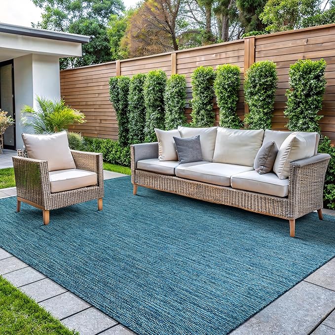 CAMILSON Outdoor Rug 6x9 Modern Area Rugs for Indoor and Outdoor Patios and Porches - Waterproof, Washable, Non-Shedding, Easy-to-Clean Outside Carpet (6 x 9, Solid - Aqua)