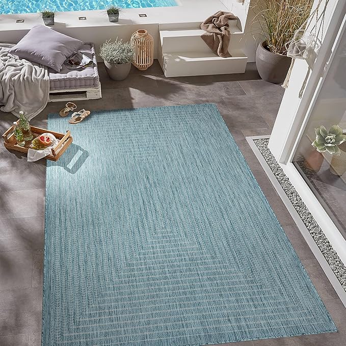 Adiva Rugs Outdoor Indoor Area Rug, Weather Resistant, Easy to Clean, Stain Resistant Floor Mat for Dining Room, Backyard, Deck, Patio (Aqua Weiss, 10' x 14')