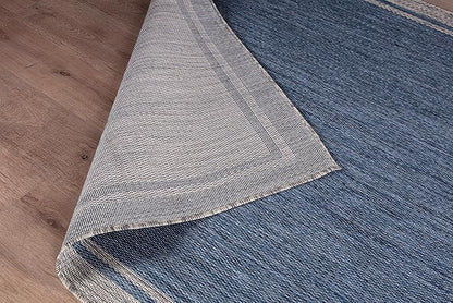 CAMILSON Outdoor Rug, 9x12 Bordered Navy Blue Gray Modern Large Area Rugs for Indoor and Outdoor Patios, Porches Waterproof Washable Porch Deck Outside Carpet (Bordered Navy, 9 x 12)