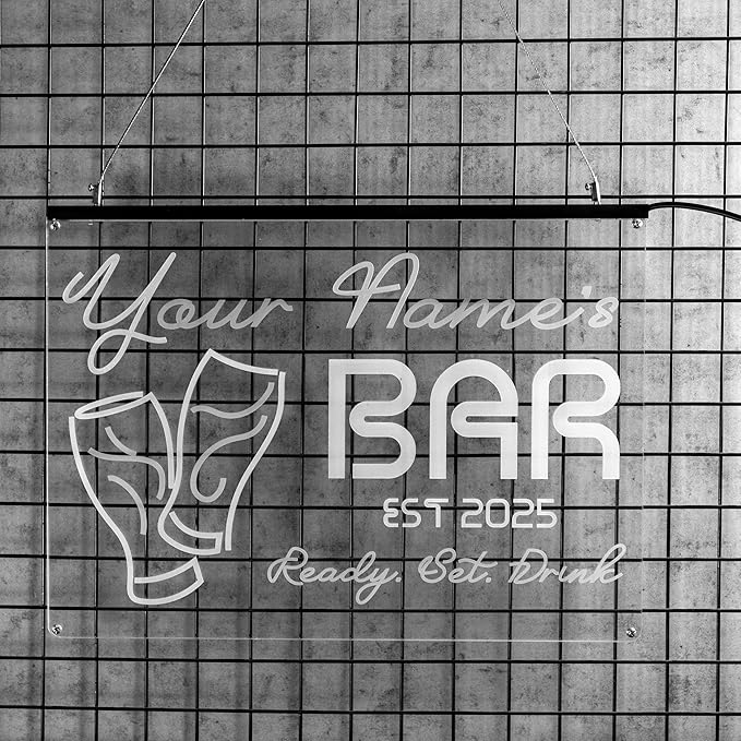 Personalized Home Bar Neon Sign LED Light Up Bar Wall Decor with Beer Mugs and Snacks Icons for Home Pub Kitchen Lounge Man Cave Party Room Custom Name Gift