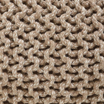 REDEARTH Round Pouf Ottoman - Hand Knitted Cable Boho Poof Home Décor Pouffe Circular Footrest for Living Room - Nursery - Bedroom - Lounge 100% Cotton (18”x18”x14”) - Beige Ivory