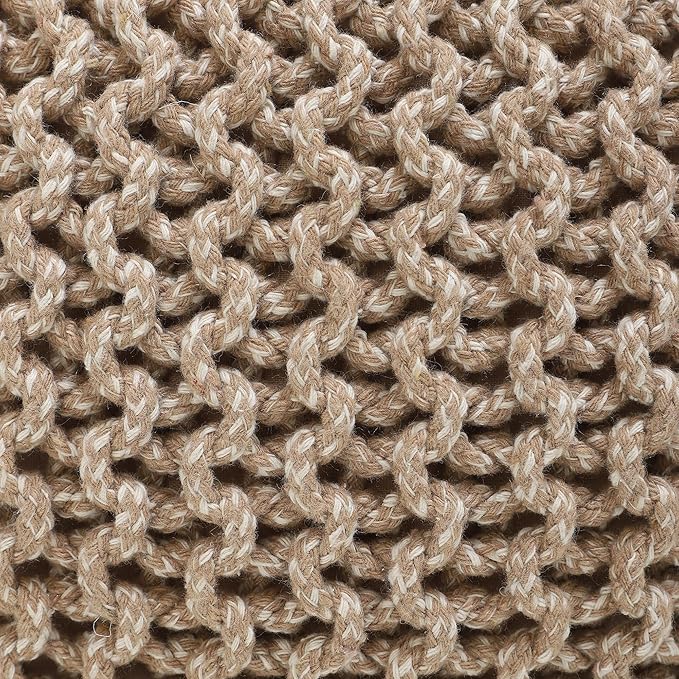 REDEARTH Round Pouf Ottoman - Hand Knitted Cable Boho Poof Home Décor Pouffe Circular Footrest for Living Room - Nursery - Bedroom - Lounge 100% Cotton (19.5"x19.5"x14") - Beige Ivory