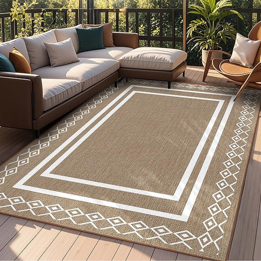 Outdoor Patio Rug, Outside Rectangular Carpet, Moroccan Geometric Rugs, Washable Large Indoor Outdoor Rug 8x10 Mats for RV, Picnic, Backyard, Deck, Balcony, Porch, Beach