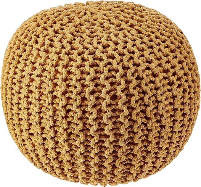 REDEARTH · Round Pouf Ottoman - Hand Knitted Cable Boho Poof Home Décor Pouffe Circular Footrest for Living Room - Bedroom - Lounge - Nursery - 100% Cotton Poufs (19.5"x19.5"x14") - Mustard