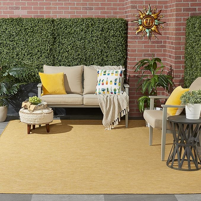 Nourison Positano Indoor/Outdoor Yellow 6' x Round Area Rug, Easy Cleaning, Non Shedding, Bed Room, Living Room, Dining Room, Backyard, Deck, Patio (6 Round)
